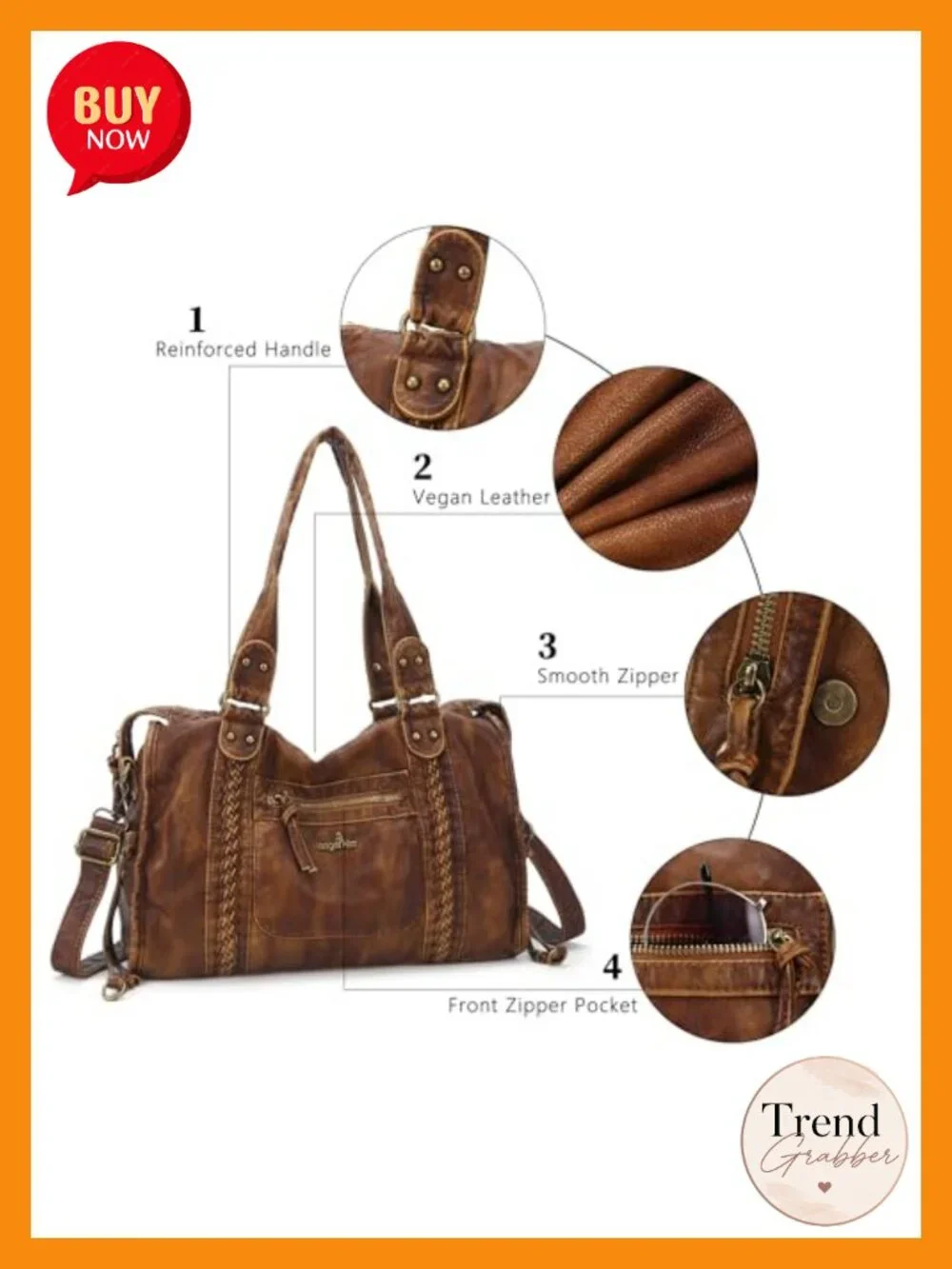 Large Hobo Satchel Handbag Vegan Leather Shoulder Tote Purse